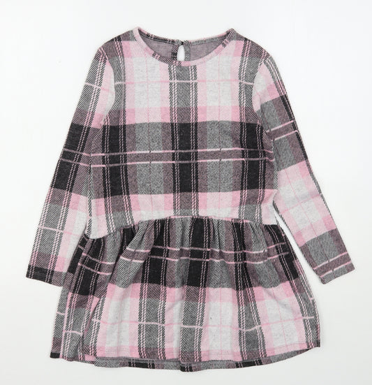 Dunnes Stores Girls Pink Check Polyester A-Line  Size 9 Years  Round Neck