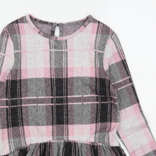 Dunnes Stores Girls Pink Check Polyester A-Line  Size 9 Years  Round Neck