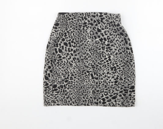 New Look Womens Black Animal Print Polyester Mini Skirt Size 8  Regular