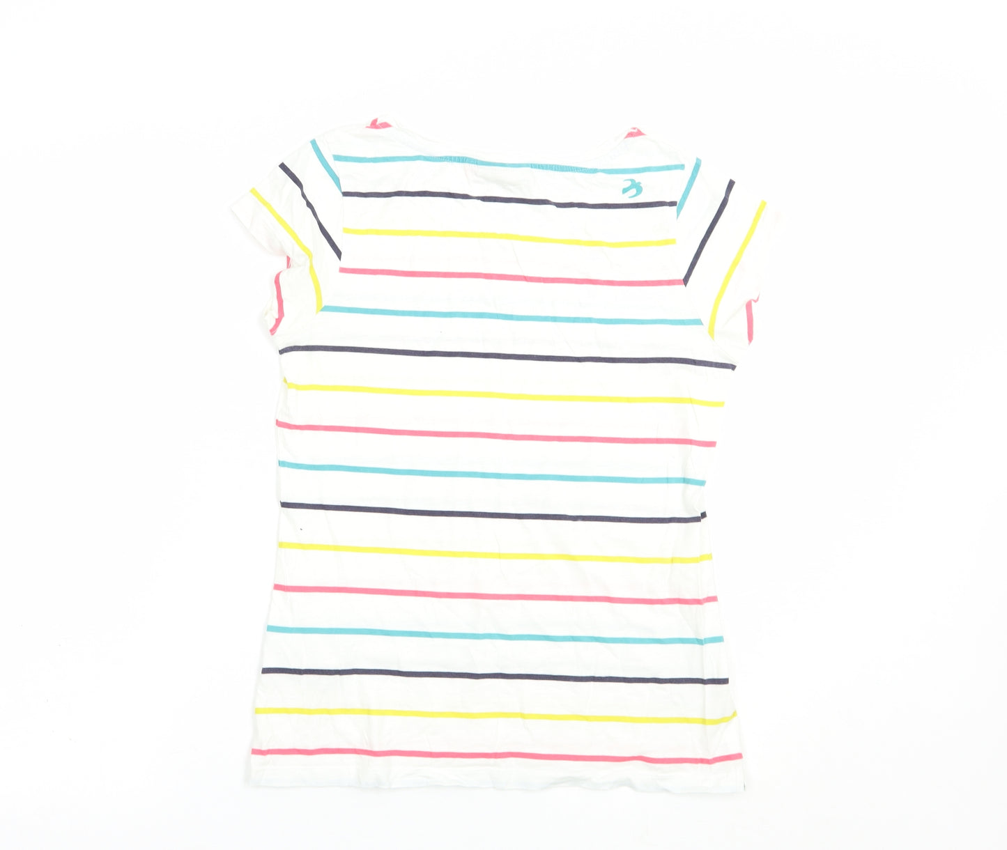 Brakeburn Womens White Striped Cotton Basic T-Shirt Size 8 Boat Neck