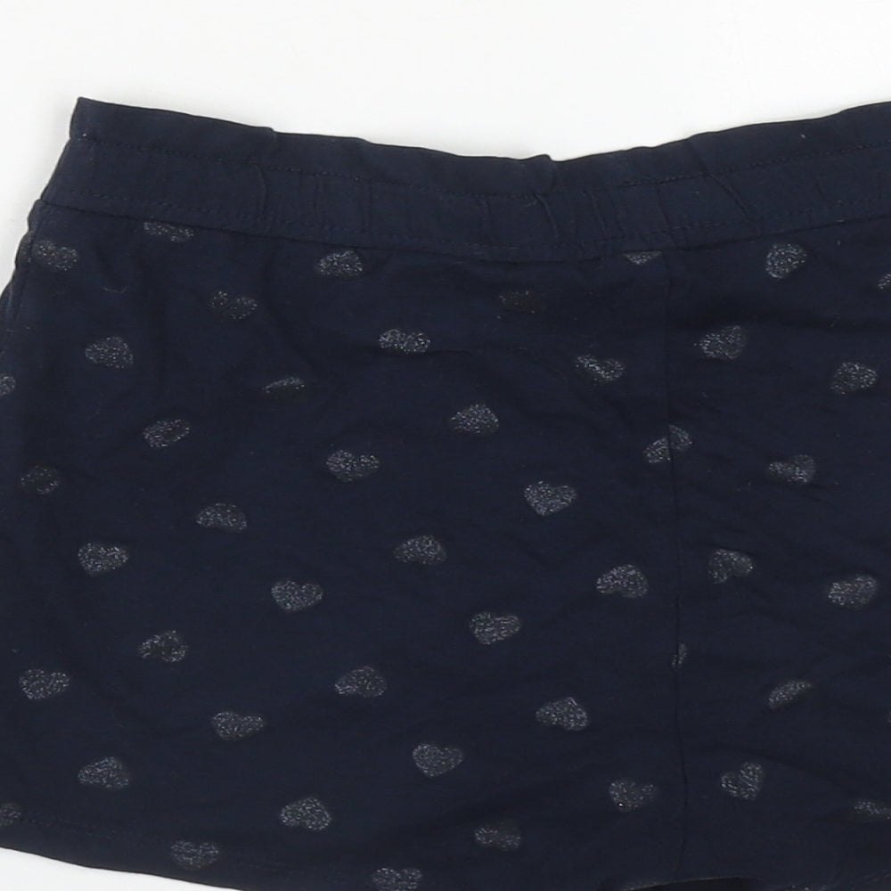H&M Girls Blue  Cotton Bermuda Shorts Size 9-10 Years  Regular Drawstring - Heart Detail