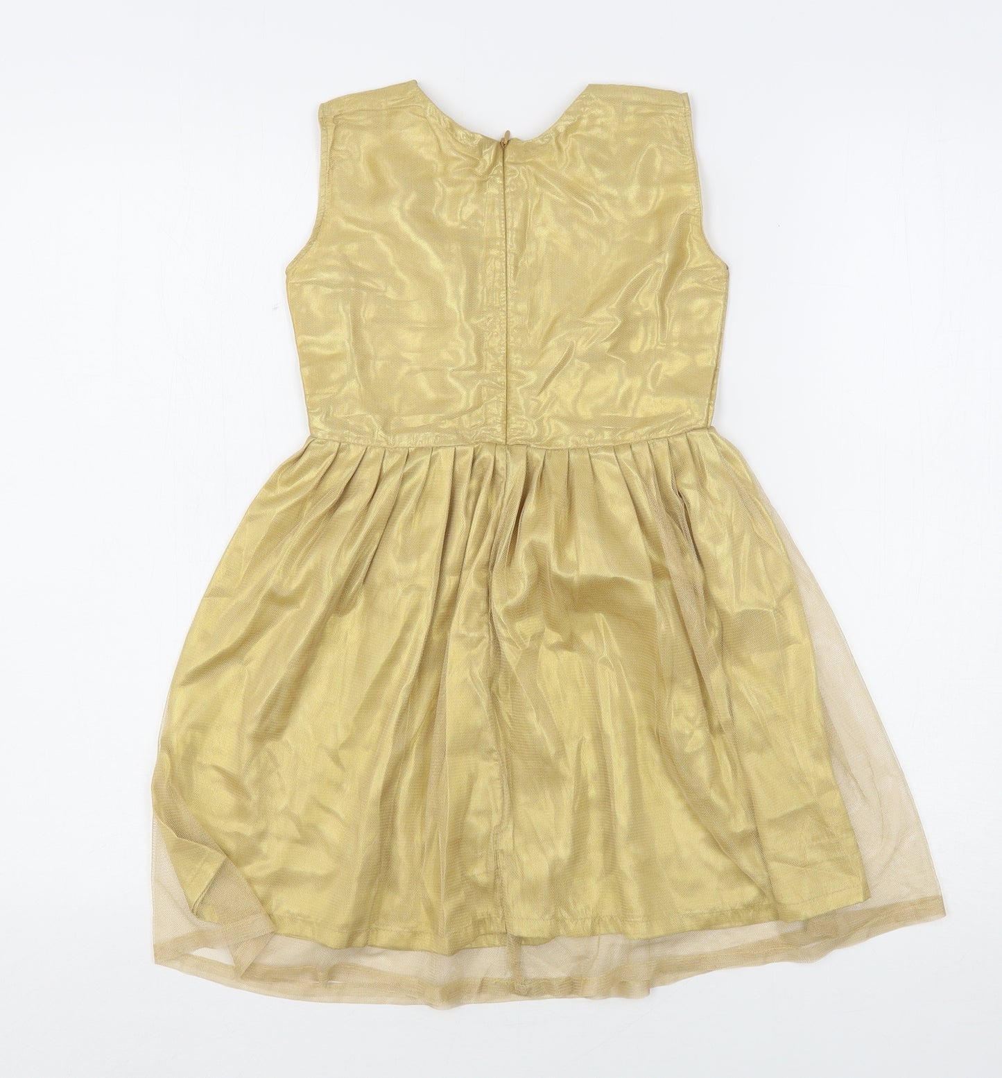 ChenOnel Girls Gold  Polyester Fit & Flare  Size 5-6 Years  Round Neck