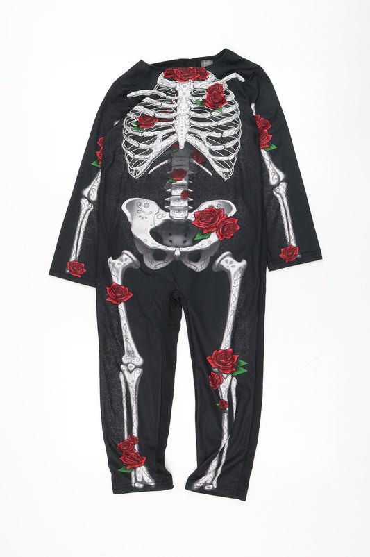 F&F Boys Black Solid Polyester  One Piece Size 5-6 Years  Hook & Loop - Skeleton, Costume, Halloween