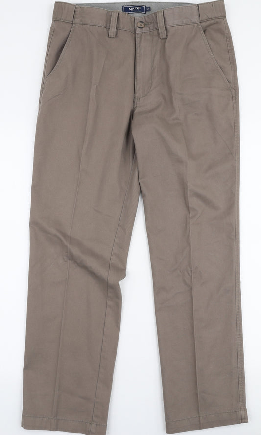 Maine Mens Brown  Cotton Trousers  Size 32 in L29 in Regular Zip