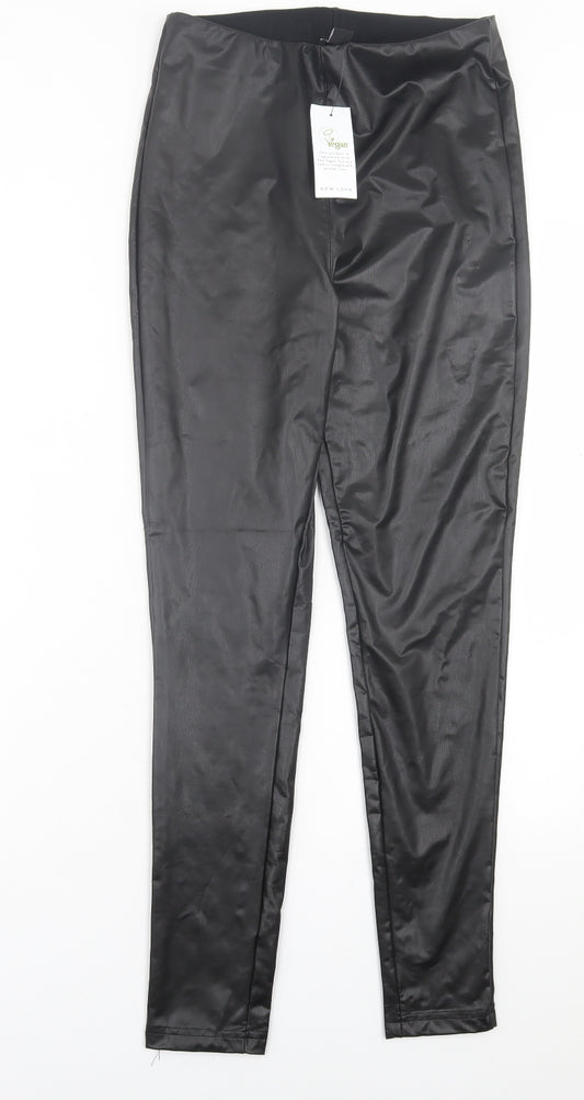 New Look Womens Black  Polyurethane Capri Leggings Size 10 L27 in