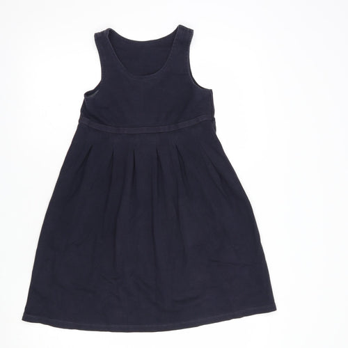Dunnes Stores Girls Blue  Cotton Pinafore/Dungaree Dress  Size 9-10 Years  Scoop Neck Pullover