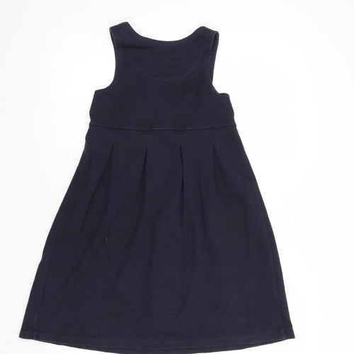 Dunnes Stores Girls Blue  Cotton Pinafore/Dungaree Dress  Size 9-10 Years  Scoop Neck Pullover