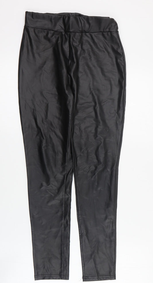 Primark Girls Black  Polyester Cropped Trousers Size 13-14 Years  Regular Pullover - Faux leather