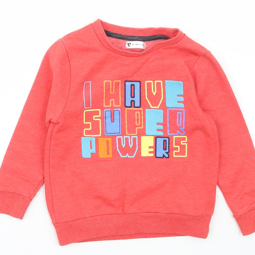 By Very Mini Boys Red Scoop Neck  Cotton Pullover Jumper Size 2-3 Years