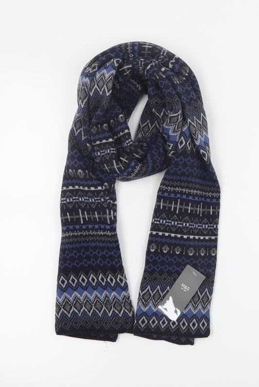 Marks and Spencer Mens Blue Geometric Acrylic Scarf  One Size