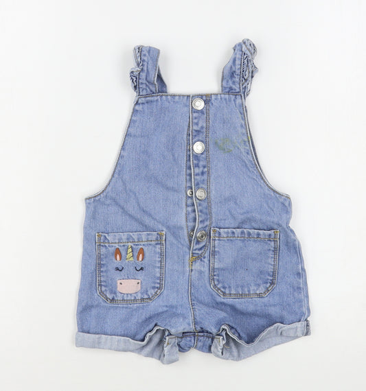 F&F Girls Blue  Cotton Dungaree One-Piece Size 18-24 Months  Snap