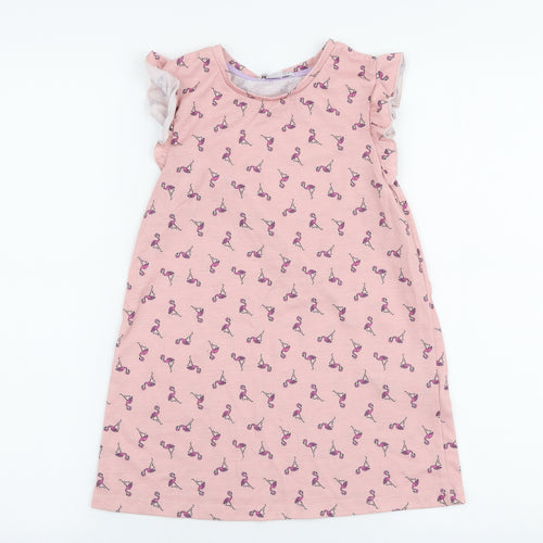 Primark Girls Pink  Polyester A-Line  Size 5-6 Years  Round Neck Pullover - Flamingo