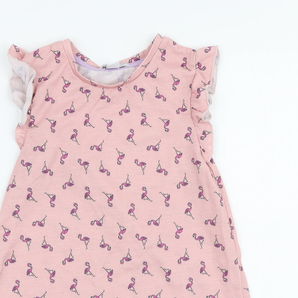Primark Girls Pink  Polyester A-Line  Size 5-6 Years  Round Neck Pullover - Flamingo