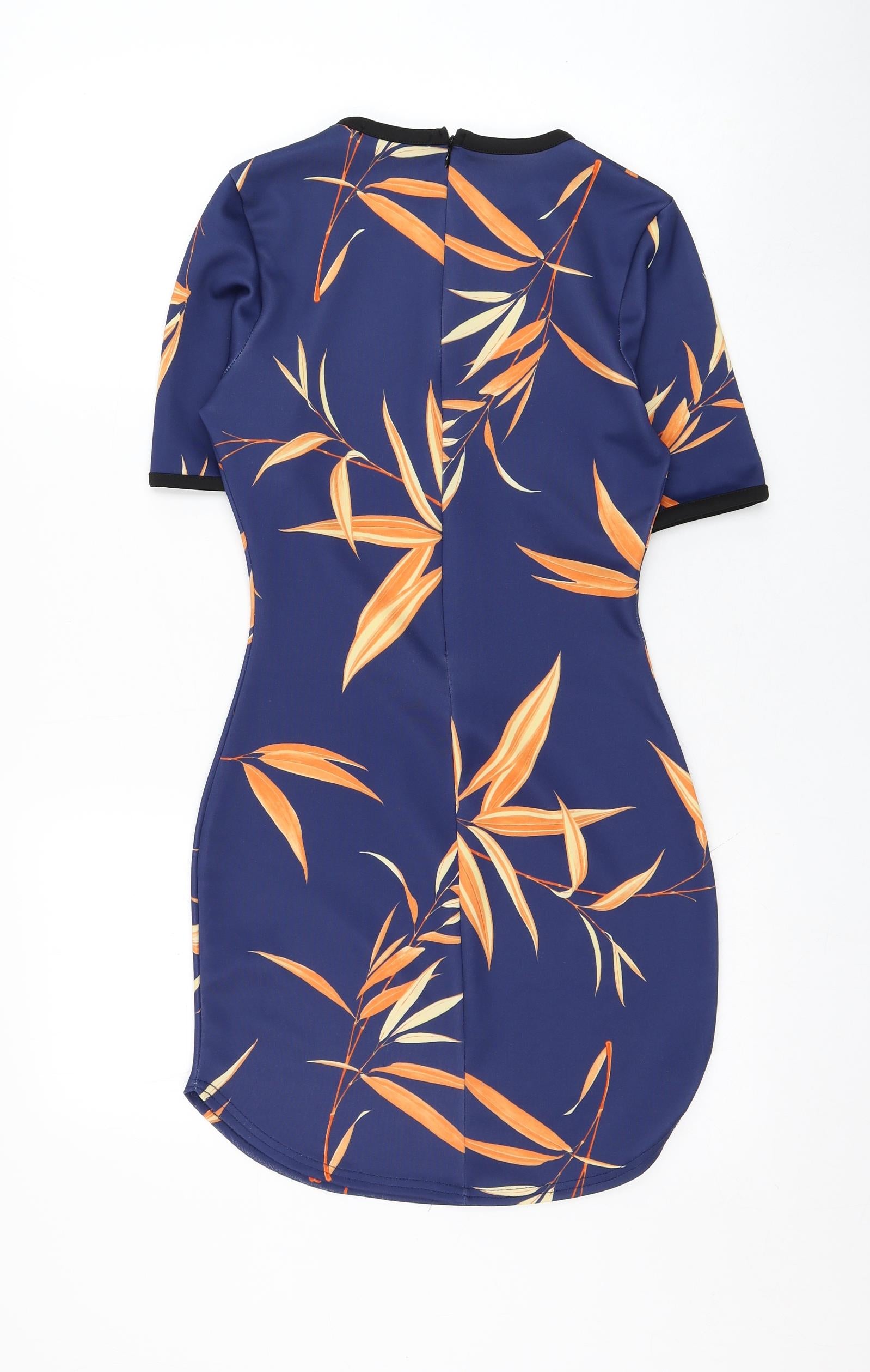 Missguided Womens Blue Floral Polyester T Shirt Dress Size 8 Round Nec Preworn Ltd