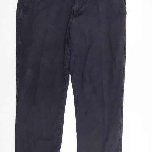 Marks and Spencer Mens Blue  Cotton Trousers  Size 36 in L28 in Regular Zip