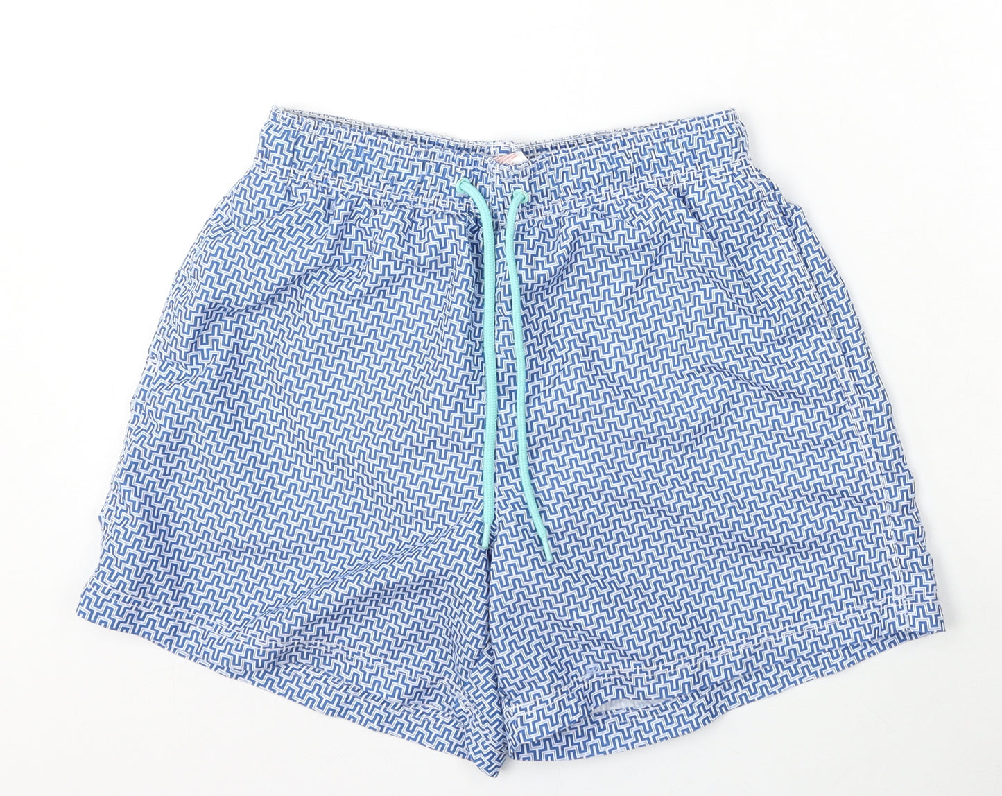 F&F Mens Blue Geometric Polyester Athletic Shorts Size S L6 in Regular  - swim shorts