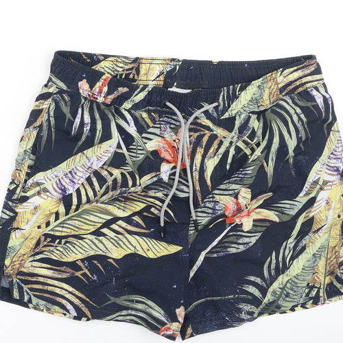 JACK & JONES Mens Multicoloured Floral Polyester Sweat Shorts Size M L9 in Regular