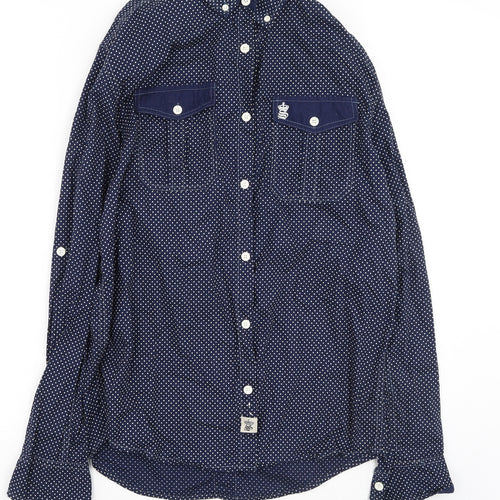 Soul Star Mens Blue  Cotton  Button-Up Size L Collared