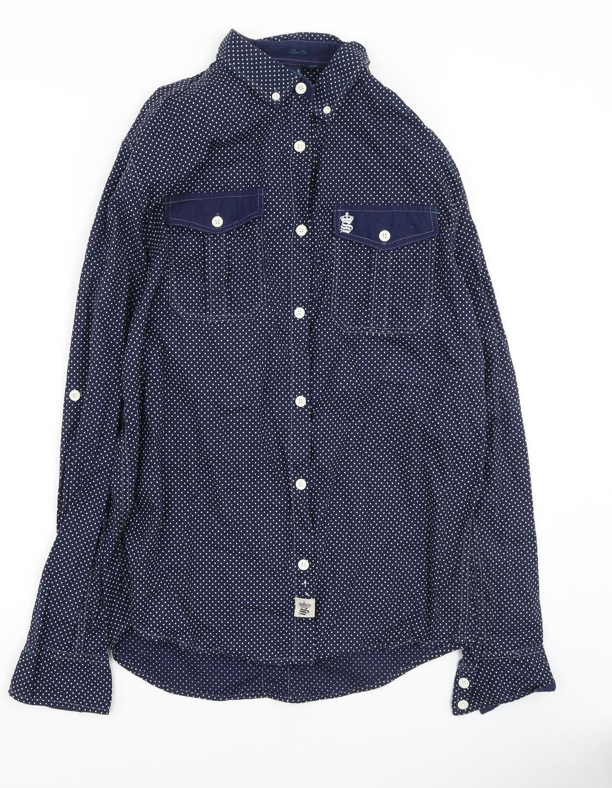 Soul Star Mens Blue  Cotton  Button-Up Size L Collared