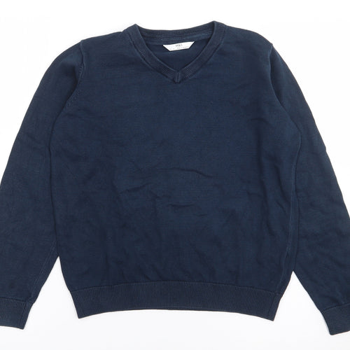 Marks and Spencer Boys Blue V-Neck  Cotton Pullover Jumper Size 10-11 Years  Pullover - Schoolwear