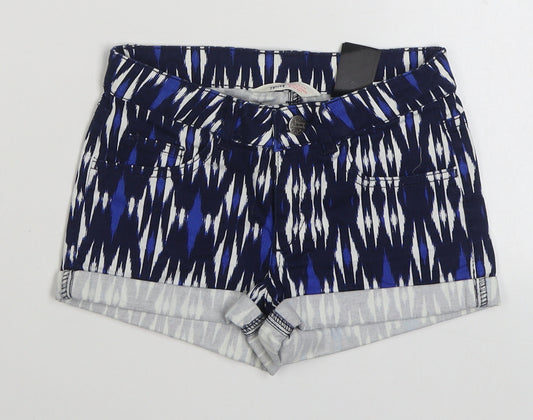 H&M Girls Blue Striped Cotton Hot Pants Shorts Size 11 Years  Regular Zip