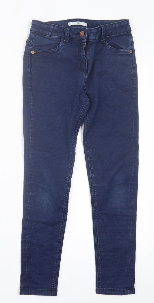 Marks and Spencer Girls Blue  Cotton Skinny Jeans Size 9 Years  Regular Button
