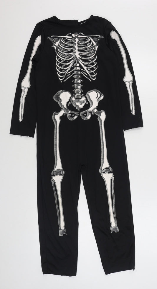 Wilko Boys Black Solid Polyester  One Piece Size 7-8 Years  Hook & Loop - Skeleton Fancy Dress