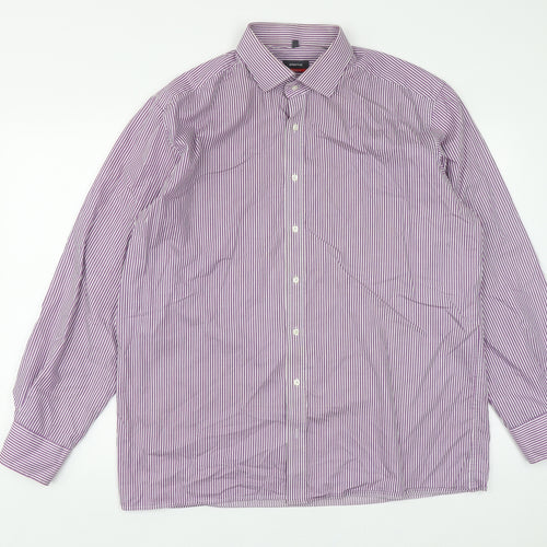 Eterna Mens Purple Striped Cotton  Button-Up Size XL Collared Button