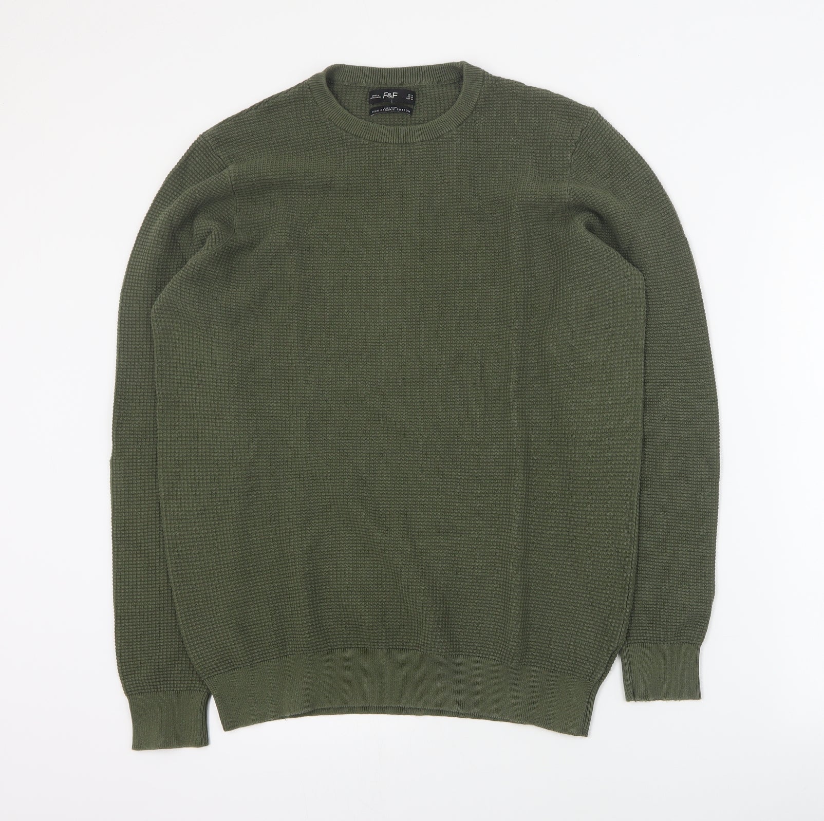 F&F Mens Green Round Neck Cotton Pullover Jumper Size M – Preworn Ltd