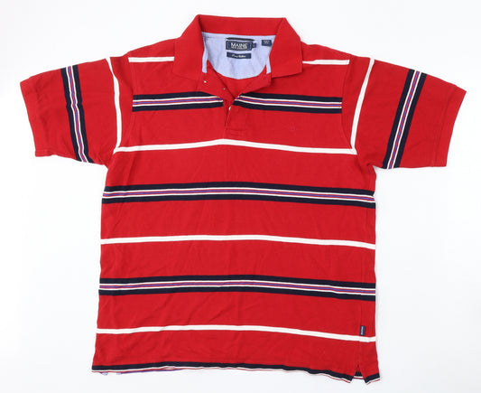 Debenhams Mens Red Striped Cotton  Polo Size L Collared