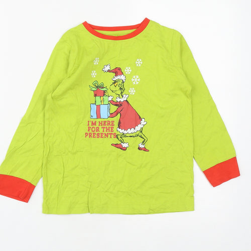 Dr. Seuss Boys Green Solid Cotton  Pyjama Top Size 6-7 Years   - The Grinch christmas