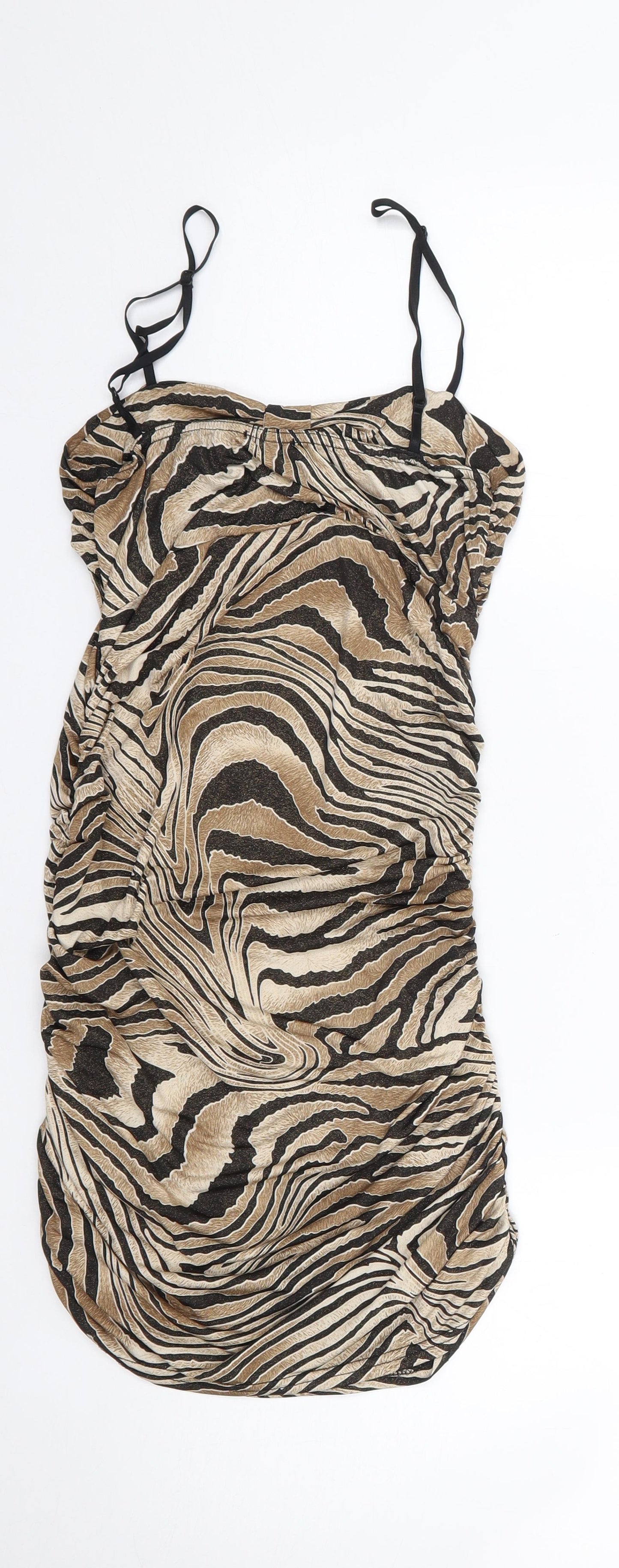Evita Womens Brown Animal Print Polyester Bodycon  Size 8  Sweetheart Pullover
