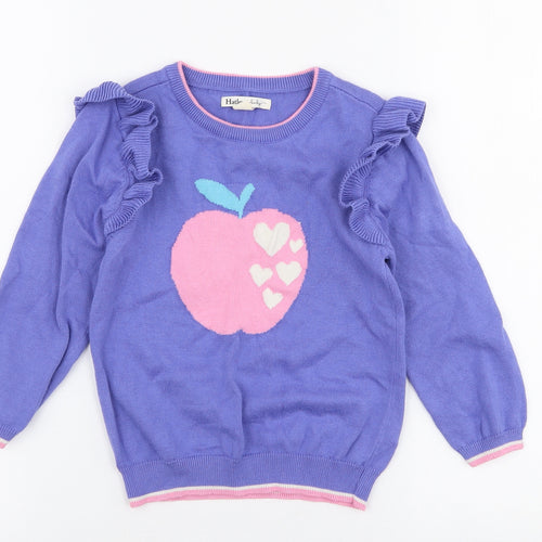 Hatley Girls Purple Round Neck  Cotton Pullover Jumper Size 4 Years  Pullover - Apple
