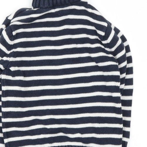 Preworn Boys Blue Halter Striped Polyester Pullover Jumper Size 5-6 Years