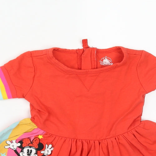 Disney Girls Red Geometric Cotton Tutu Dress  Size 2 Years  Round Neck Zip - Minnie Mosue