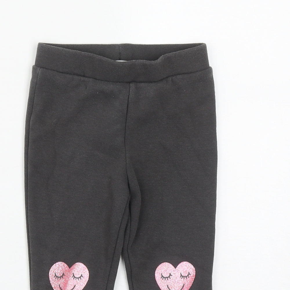 Primark Girls Grey  Polyester Jogger Trousers Size 2-3 Years  Regular  - Heart Print