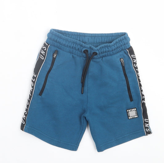 George Boys Blue  Cotton Sweat Shorts Size 5-6 Years  Regular Tie