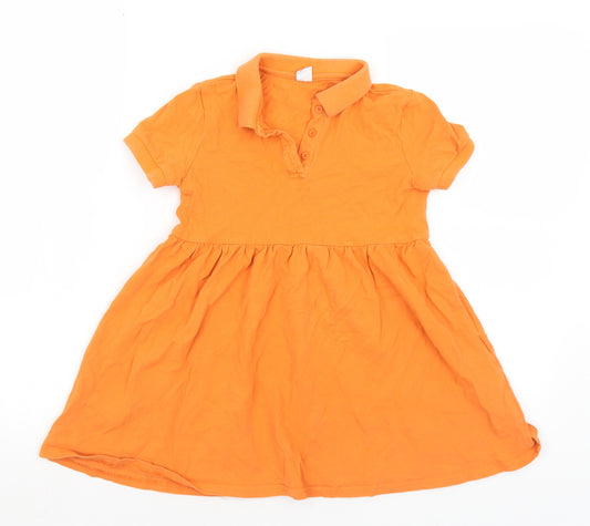 SheIn Girls Orange  Cotton A-Line  Size 7 Years  Collared Button