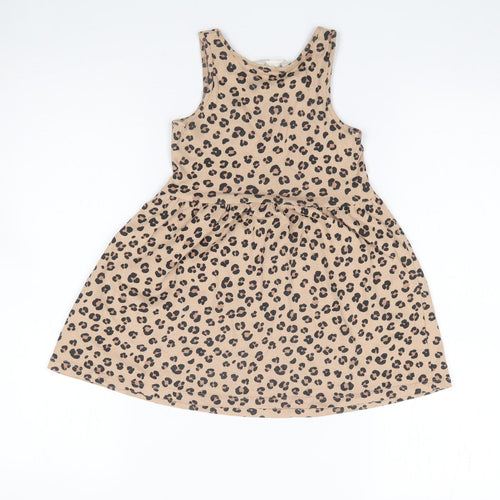 H&M Girls Brown Animal Print 100% Cotton Fit & Flare  Size 3-4 Years  Round Neck Pullover