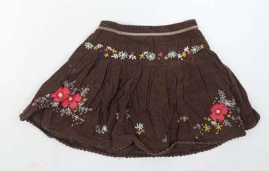 Monsoon Girls Brown Floral Cotton Skater Skirt Size 3-4 Years  Regular