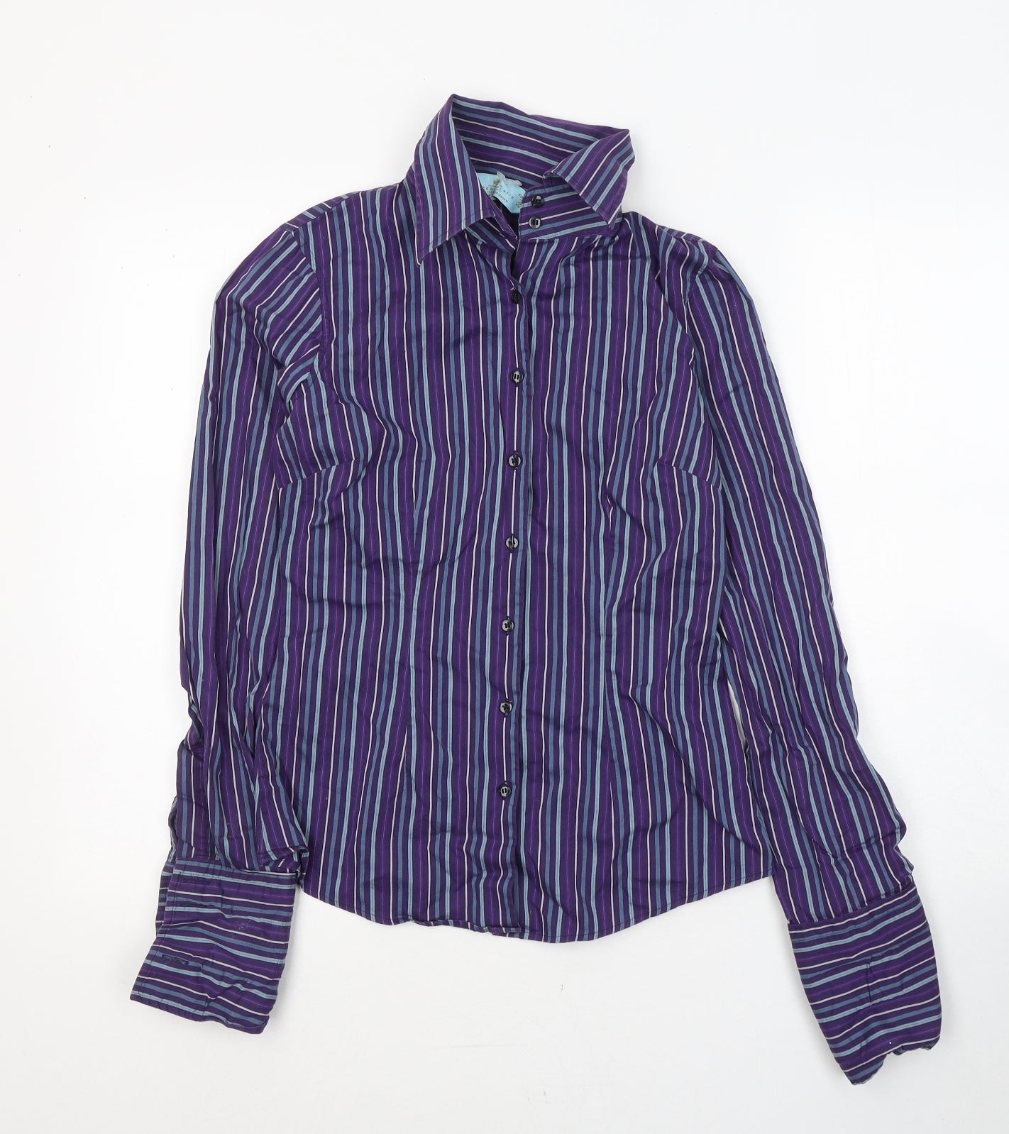 Hawes & Curtis Womens Purple Striped Cotton Basic Button-Up Size 8 Collared