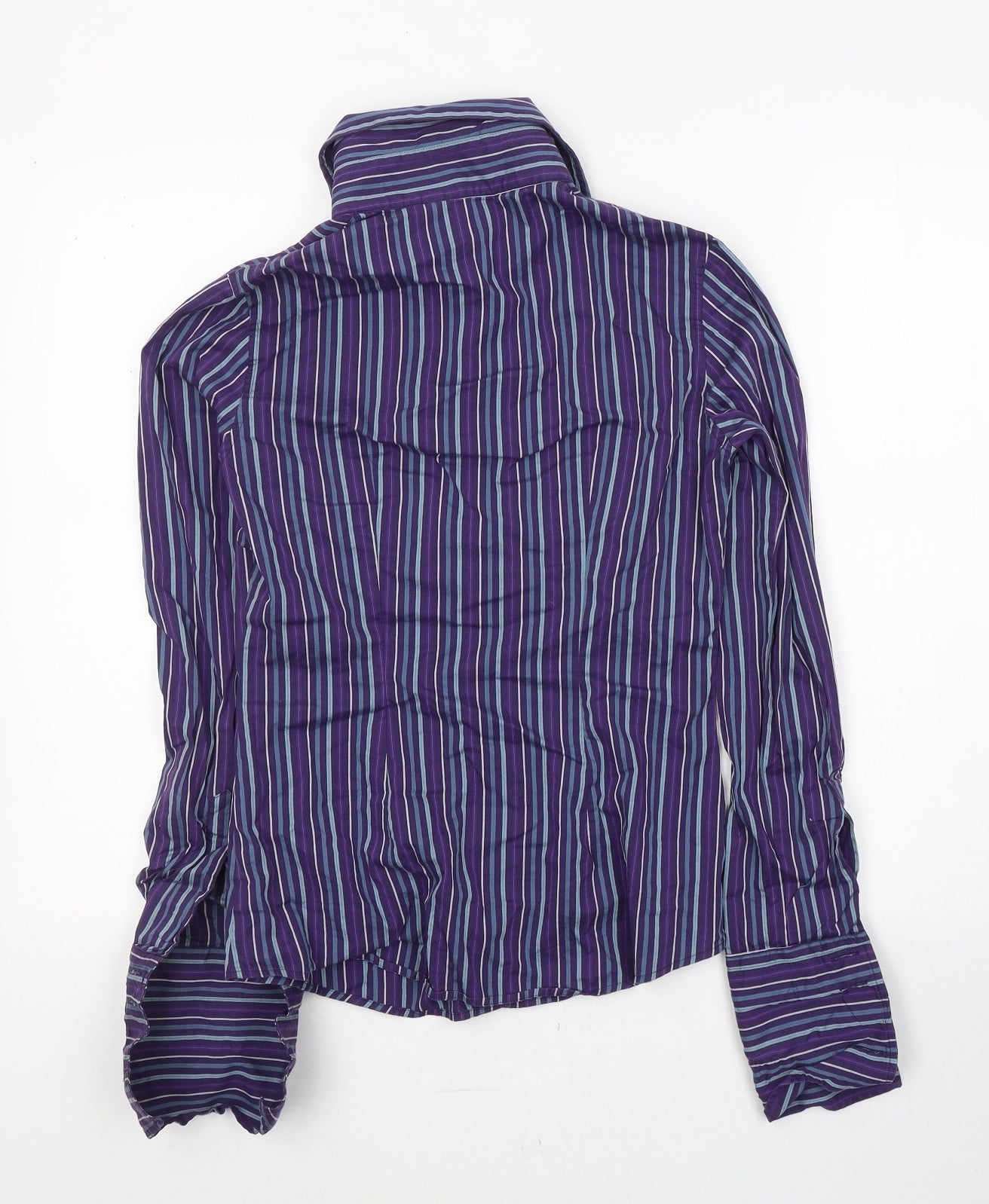 Hawes & Curtis Womens Purple Striped Cotton Basic Button-Up Size 8 Collared