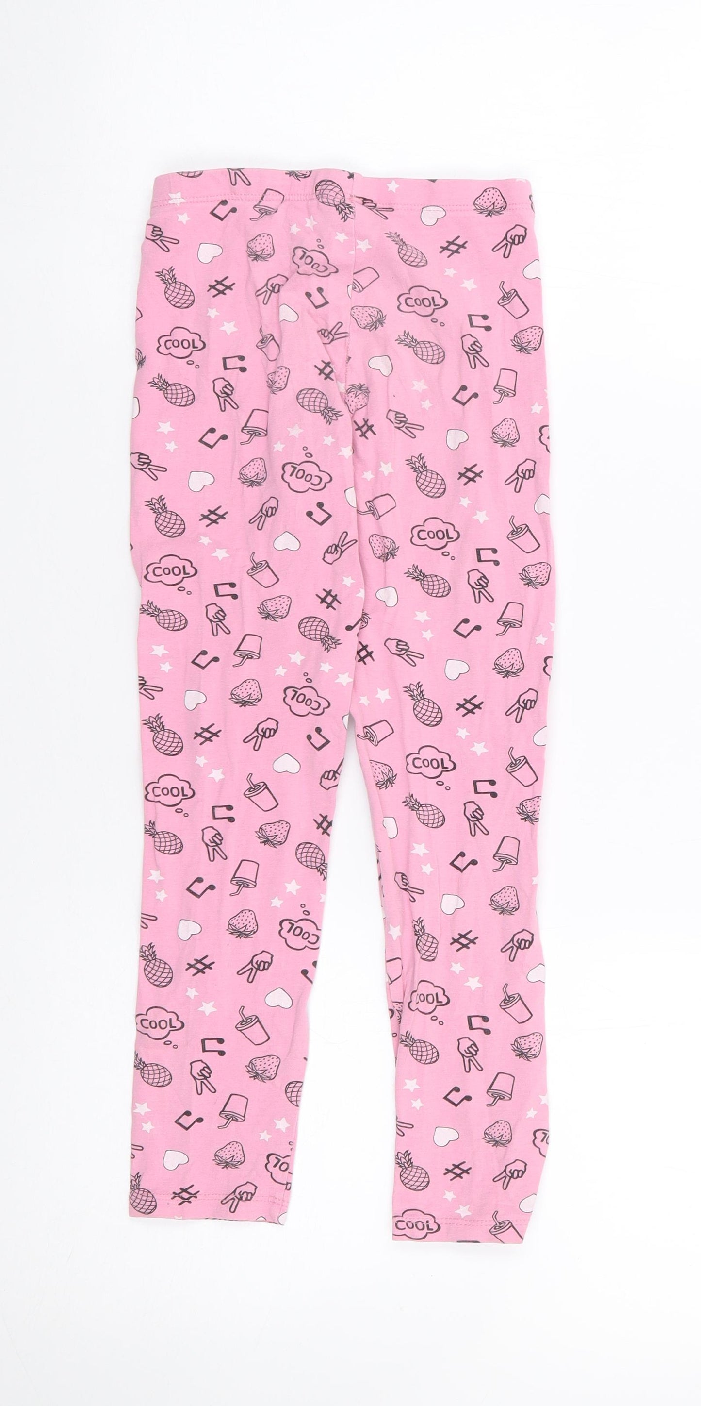 Matalan Girls Pink Geometric Cotton Pedal Pusher Trousers Size 9 Years L20 in Regular  - Legging