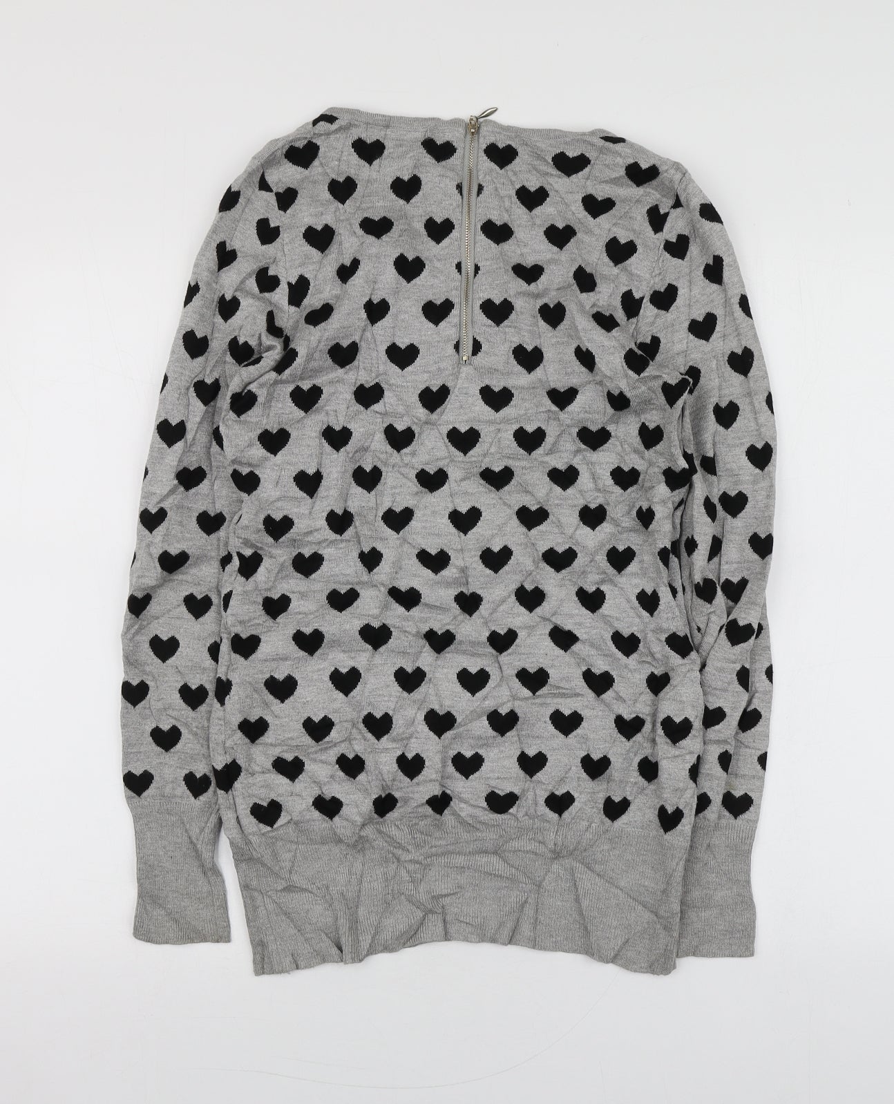 Millenium Womens Grey Round Neck Geometric Viscose Pullover Jumper Size S