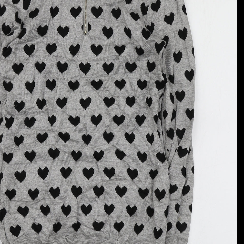 Millenium Womens Grey Round Neck Geometric Viscose Pullover Jumper Size S