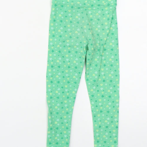 Dunnes Stores Girls Green Geometric Cotton Cropped Trousers Size 3-4 Years  Regular  - Shamrock Print