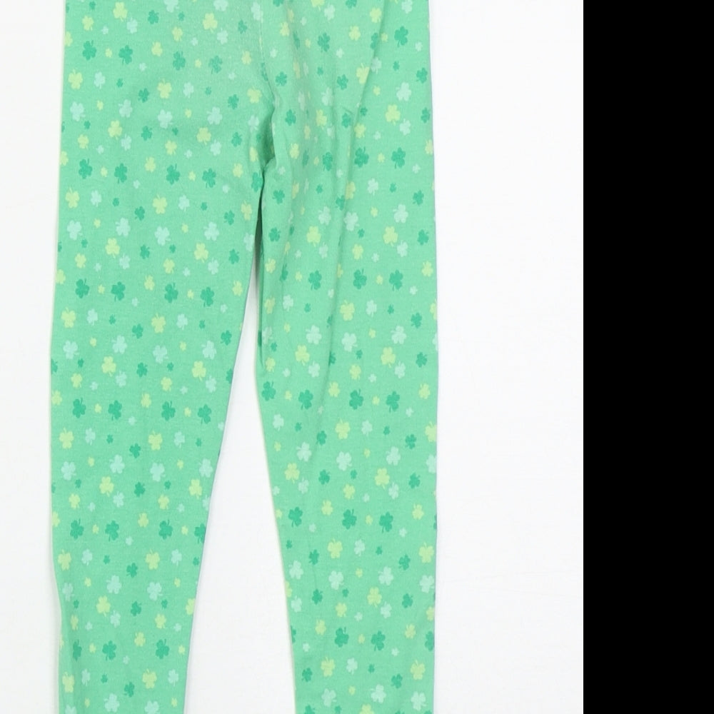 Dunnes Stores Girls Green Geometric Cotton Cropped Trousers Size 3-4 Years  Regular  - Shamrock Print
