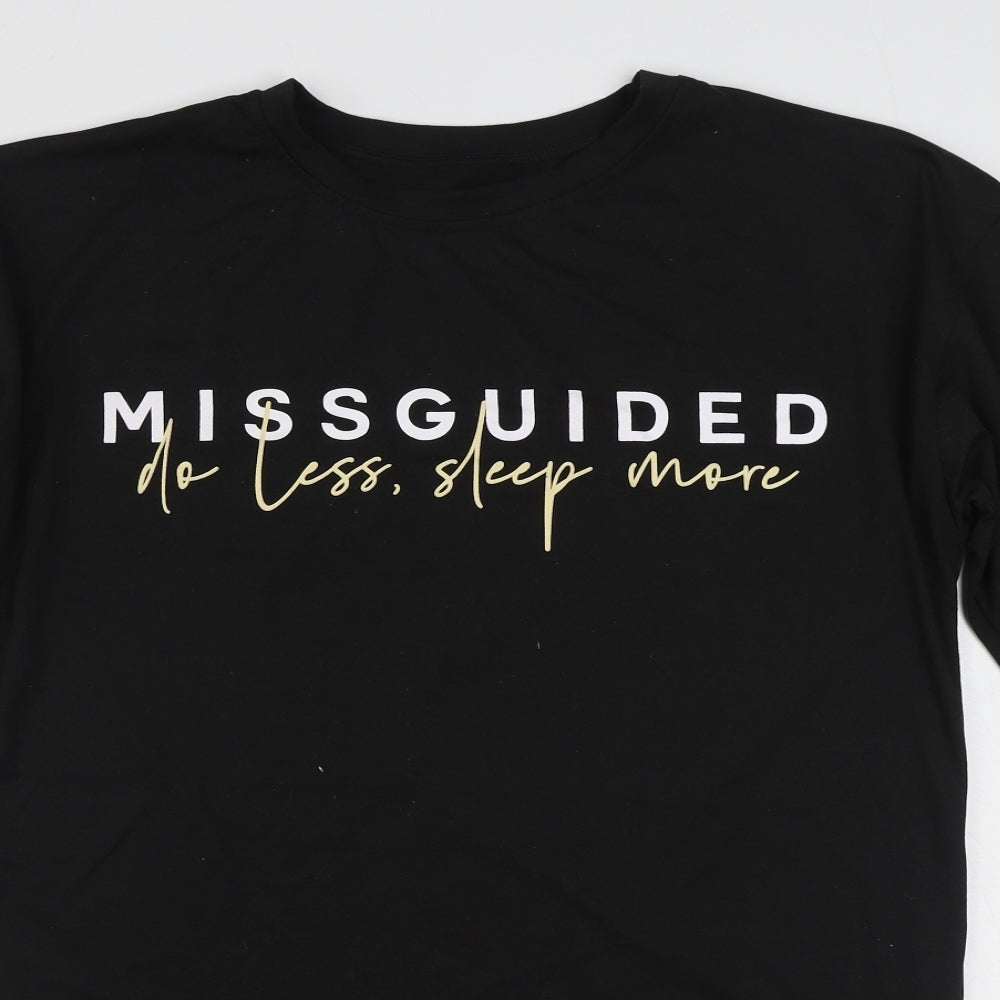 Missguided Womens Black Solid Cotton Top Nightshirt One Size