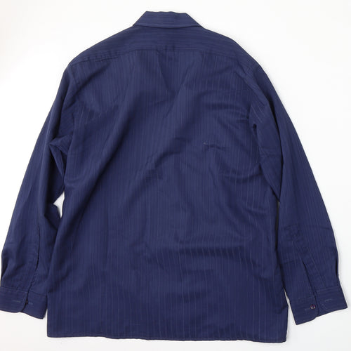 Burlington Mens Blue Striped Polyester  Dress Shirt Size 16.5 Collared Button