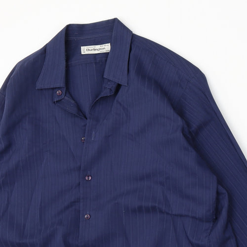 Burlington Mens Blue Striped Polyester  Dress Shirt Size 16.5 Collared Button